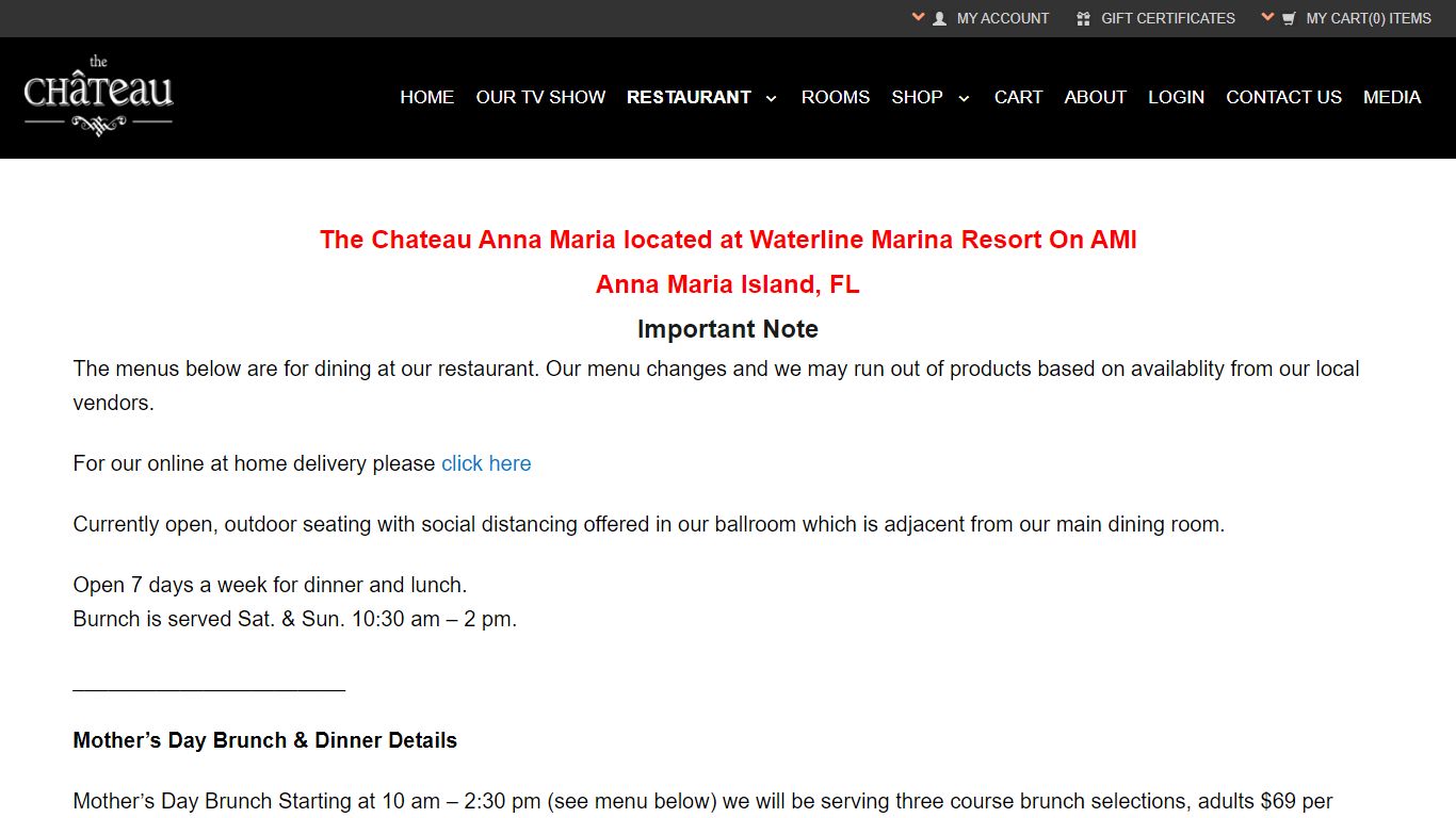 Anna Maria Menu - The Chateau At Home